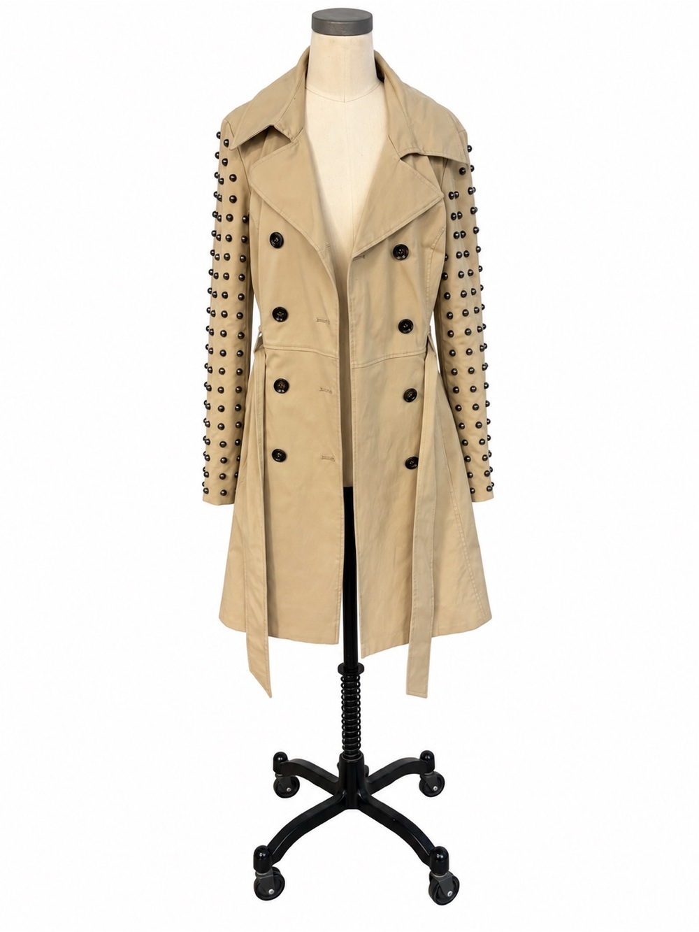 bebe Beige Trench Coat with Studded Sleeves